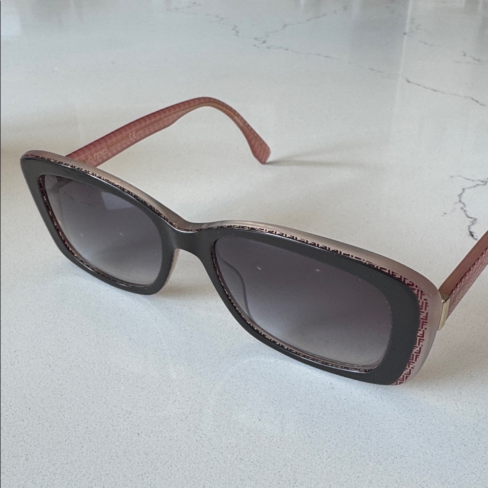 Fendi FF Logo Rectangular Sunglasses Red and Brown Monogram
